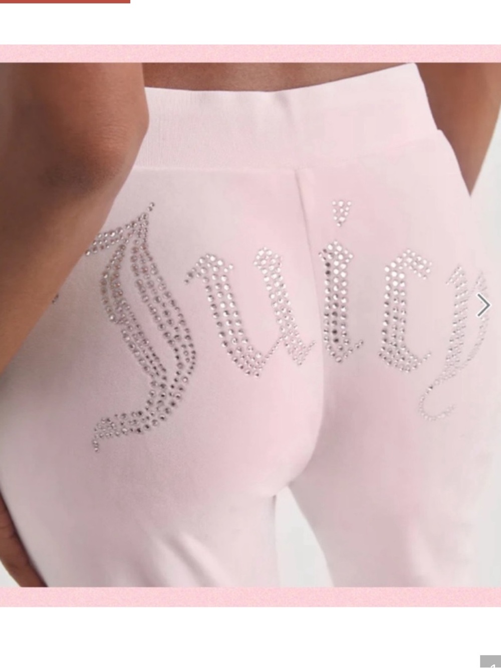 Juicy Couture Velvet Fleece Light Pink Rhinestone Wide Leg Pants Medium
